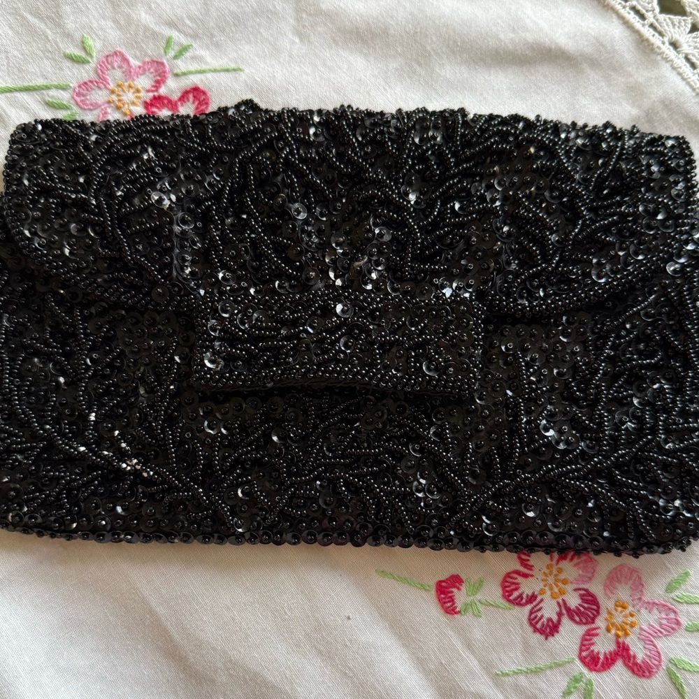 Bon Soir Beaded & Sequined Bag Black on Black - Picture 11 of 14